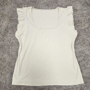 Glam Ribbed Ruffled Sleeves Short Sleeve Top XXL